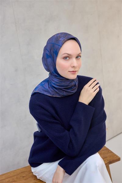 Pamuk Polyester Soft Eşarp Yaprak Desen Violet 90x90