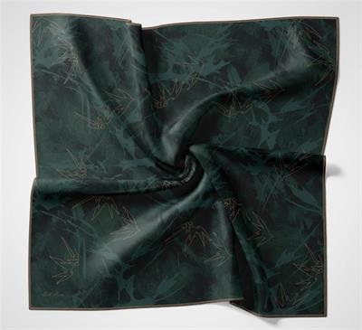 Pamuk Polyester Soft Eşarp Yaprak Desen Petrol Mavi 90x90