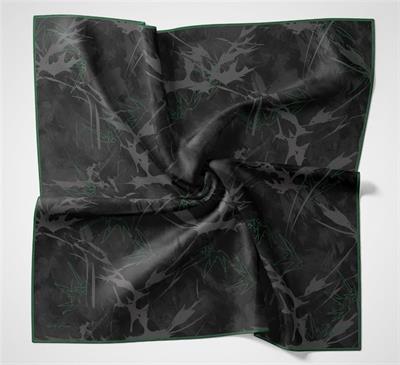 Pamuk Polyester Soft Eşarp Yaprak Desen Antrasit Mavi 90x90