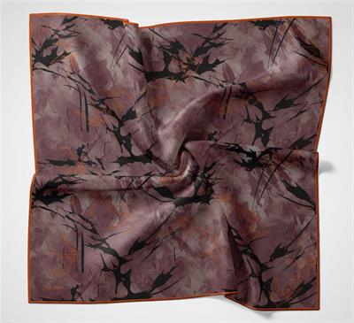 Pamuk Polyester Soft Eşarp Yaprak Desen Gül Kurusu 90x90