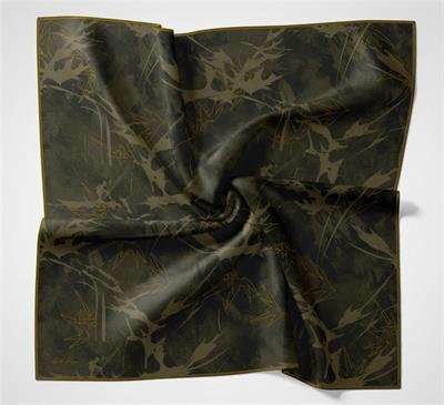 Pamuk Polyester Soft Eşarp Yaprak Desen Asker Yeşili 90x90