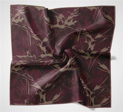 Pamuk Polyester Soft Eşarp Yaprak Desen Mürdüm 90x90