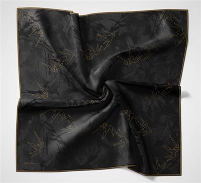 Pamuk Polyester Soft Eşarp Yaprak Desen Koyu Antrasit 90x90