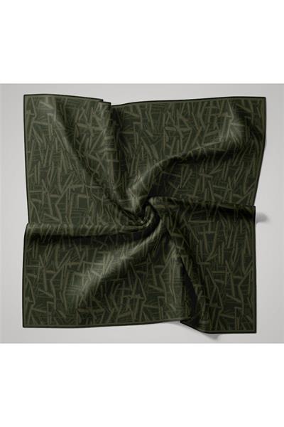 Soft Pamuk Eşarp Koyu Yeşil Çimen Tonlu Geometrik Desenli Hafif Dokulu 90x90