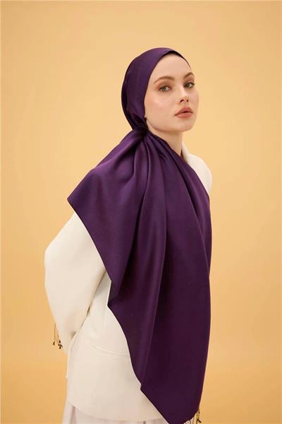 Patlıcan Mor Düz Çift Taraflı İpek Şal Modeli
