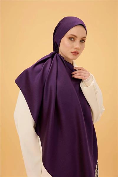 Patlıcan Mor Düz Çift Taraflı İpek Şal Modeli
