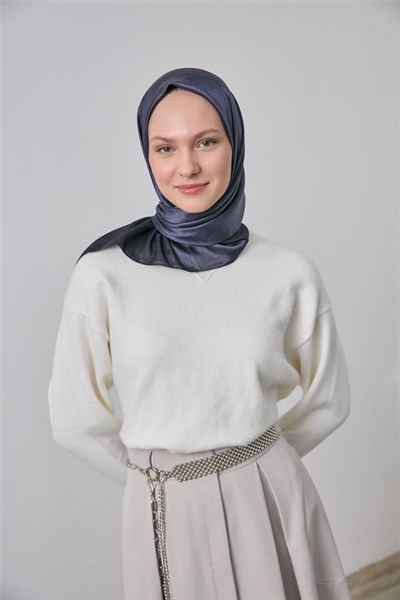 Polyester Karışımlı Shiny Eşarp Lila Etnik Desenli Parlak Dokulu 90X90