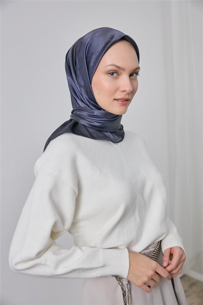 Polyester Karışımlı Shiny Eşarp Lila Etnik Desenli Parlak Dokulu 90X90
