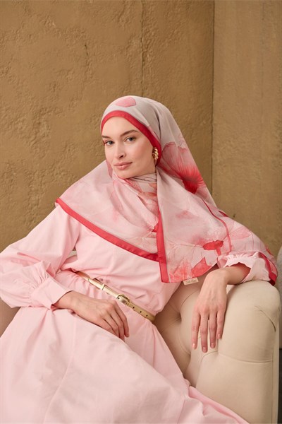 Polyester Velina Şal Fuşya-Toz Pembe Gri Pudra Desenli İpeksi Dokulu Hafif
                Yapılı 70X190