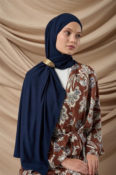 Premium Penye Şal 65002-03 Lacivert