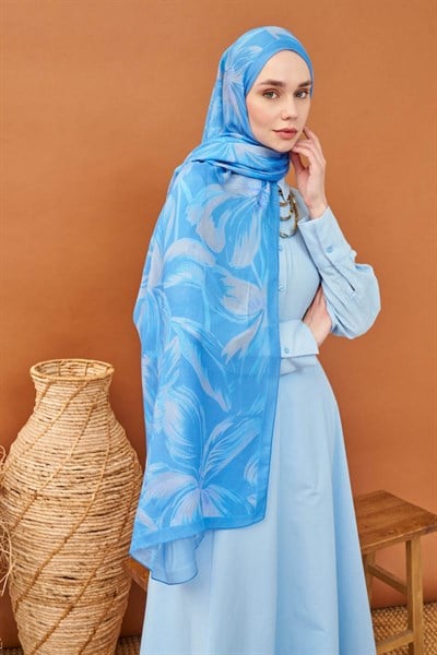 Riva Şal Tencel Bloom Gök Mavi