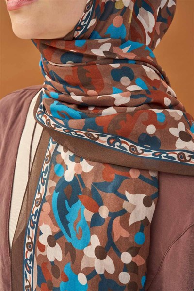 Riva Şal Tencel Botanical Floral Çikolata Kahve