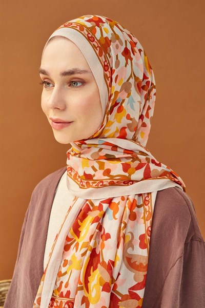 Riva Şal Tencel Botanical Floral Krem