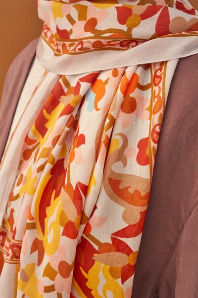 Riva Şal Tencel Botanical Floral Krem