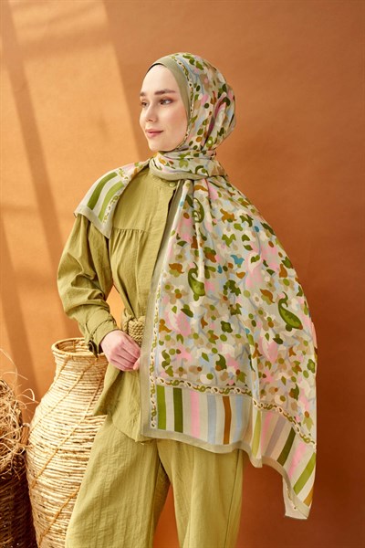 Riva Şal Tencel Botanical Floral Küf Yeşili