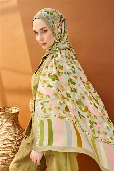 Riva Şal Tencel Botanical Floral Küf Yeşili