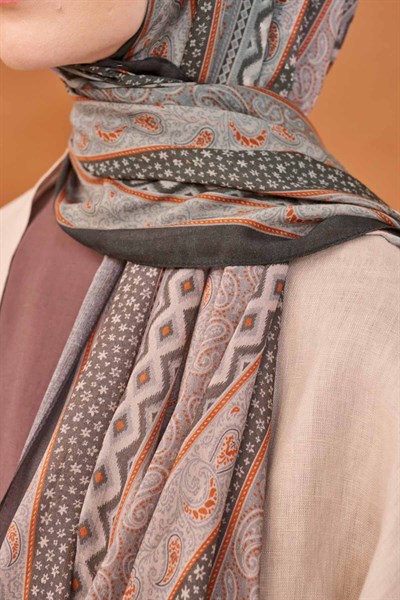Riva Şal Tencel Ethnic Way Koyu Gri