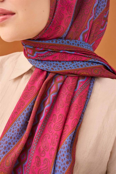 Riva Şal Tencel Ethnic Way Koyu Pembe