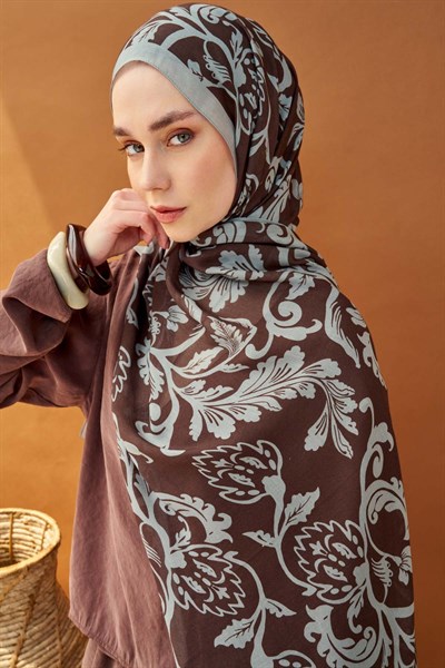 Riva Şal Tencel Floral Acı Kahve