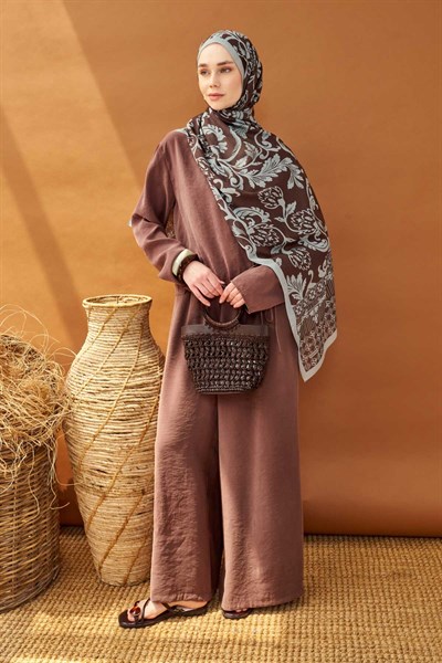 Riva Şal Tencel Floral Acı Kahve
