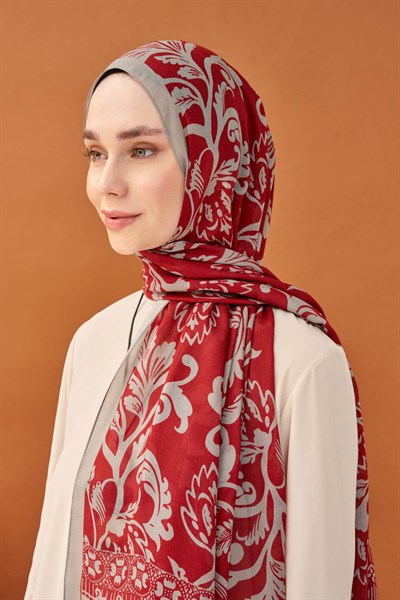 Riva Şal Tencel Floral Bordo