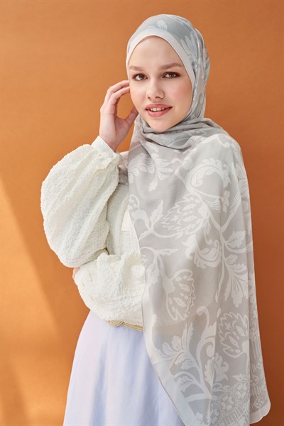 Riva Şal Tencel Floral Gümüş