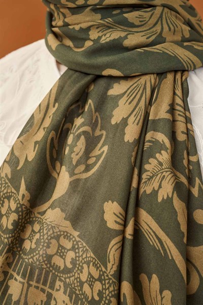 Riva Şal Tencel Floral Koyu Yeşil