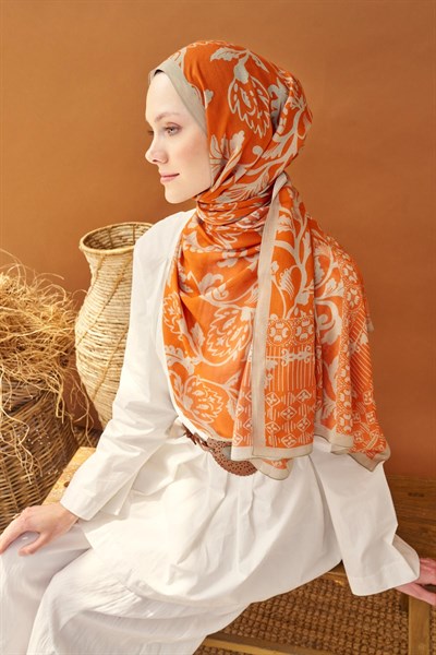 Riva Şal Tencel Floral Turuncu