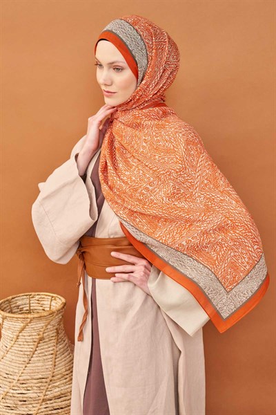Riva Şal Tencel Güpür Desen Açık Turuncu