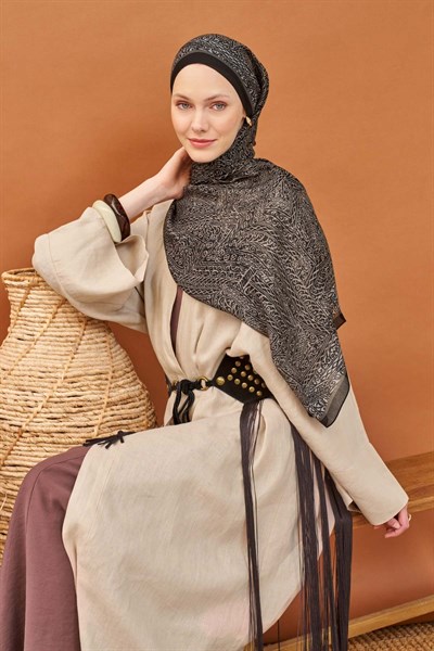 Riva Şal Tencel Güpür Desen Siyah