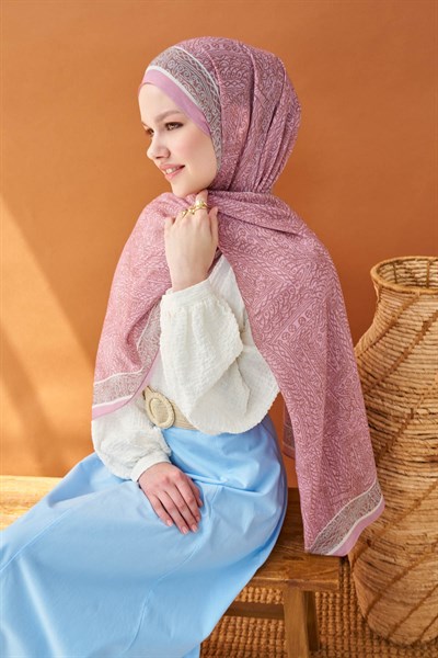Riva Şal Tencel Güpür Desen Tozpembe
