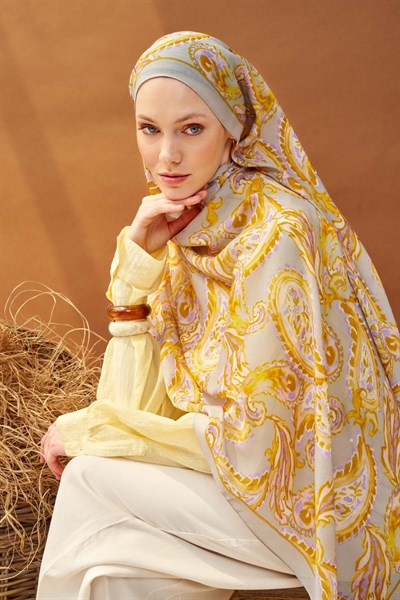 Riva Şal Tencel Paisley Gri