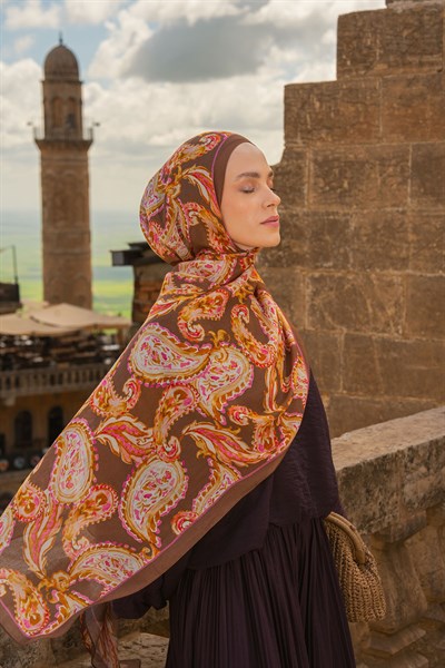 Riva Şal Tencel Paisley Kahverengi