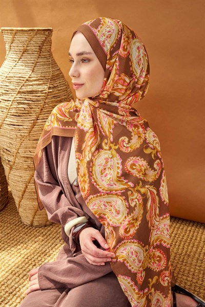 Riva Şal Tencel Paisley Kahverengi