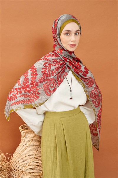Riva Şal Tencel Spring Blossoms Kırmızı