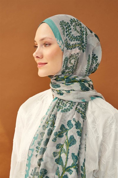 Riva Şal Tencel Spring Blossoms Koyu Gri