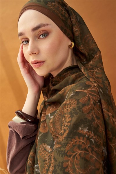 Riva Şal Tencel Spring Blossoms Koyu Yeşil