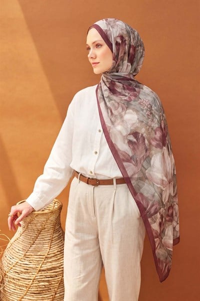 Riva Şal Tencel Wild Flower Bordo