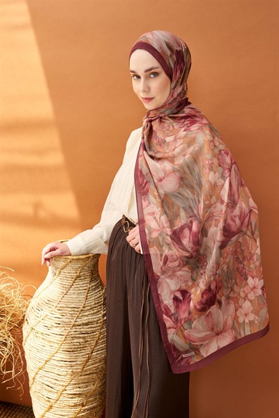 Riva Şal Tencel Wild Flower Bordo
