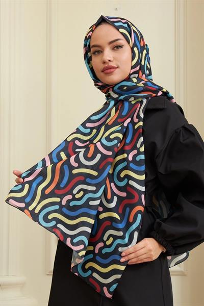 Sarmal Pamuk Viskon Şal Mavi Siyah