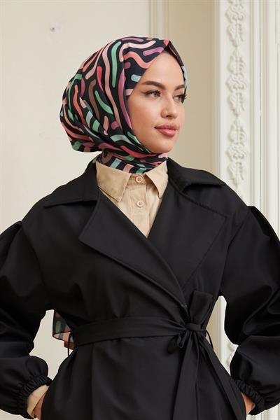 Sarmal Pamuk Viskon Şal Pudra Siyah