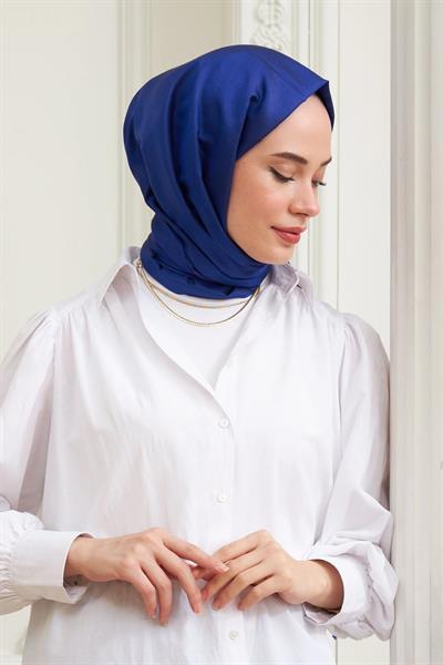 Sax Mavi Düz Çift Taraflı İpek Şal Modeli