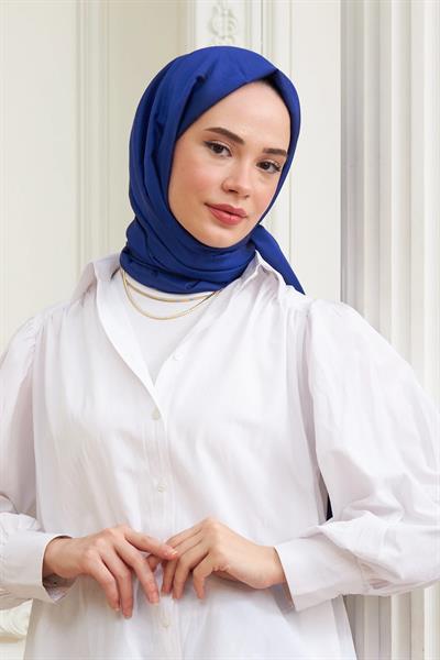 Sax Mavi Düz Çift Taraflı İpek Şal Modeli