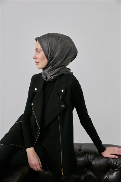 Shiny Dokulu Eşarp Füme Etnik Geçişli Parlak Su Tutmaz 90X90
