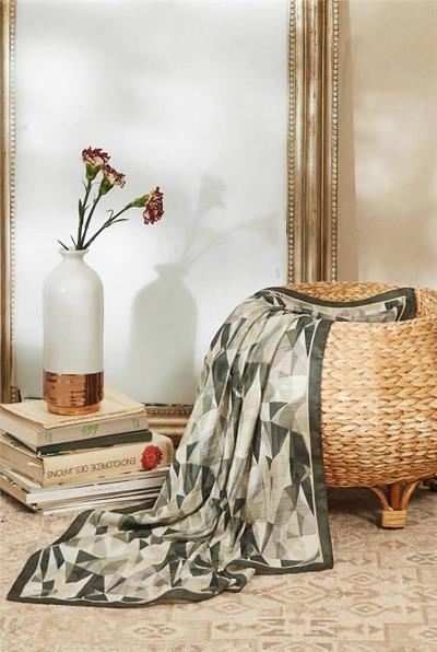 Shiny Dokulu Eşarp Zeytin Yeşili Haki Tonlu Geometrik Desenli Su Tutmaz Parlak 90x90