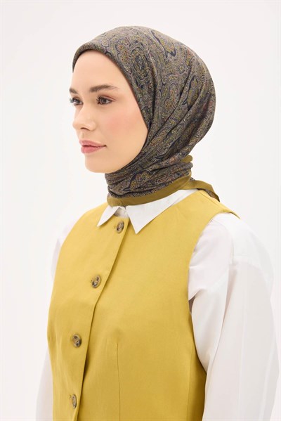 Arve Eşarp Etnik Yağ Yeşili 90x90