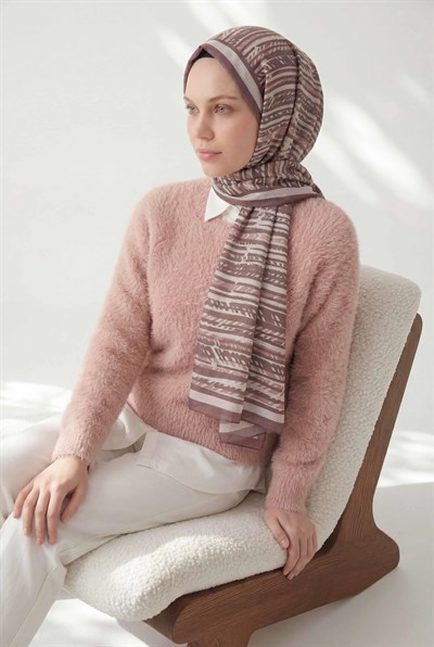 Şerit Desen Pudra 75X195 Soft Şal