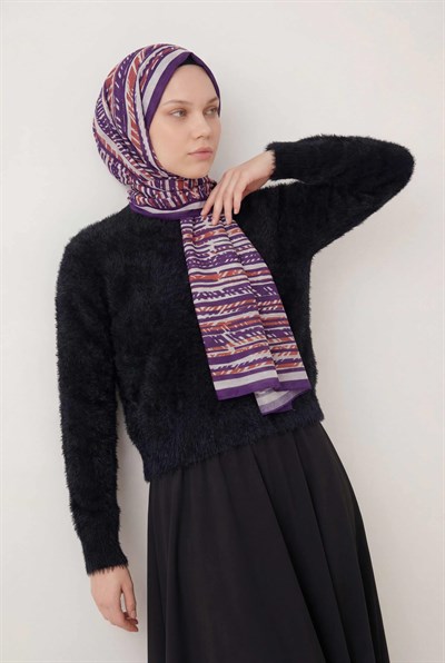 Şerit Desen Gümüş 75X195 Soft Şal