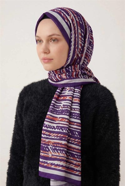 Şerit Desen Gümüş 75X195 Soft Şal