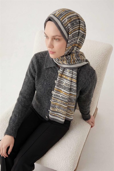 Şerit Desen Gümüş 75X195 Soft Şal